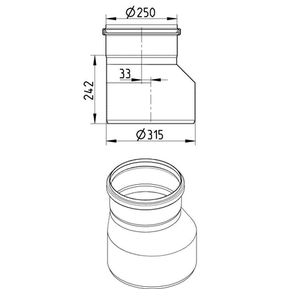 ÜBERGANG EXZENTRISCH - Ø250mm bis Ø315mm - V4A