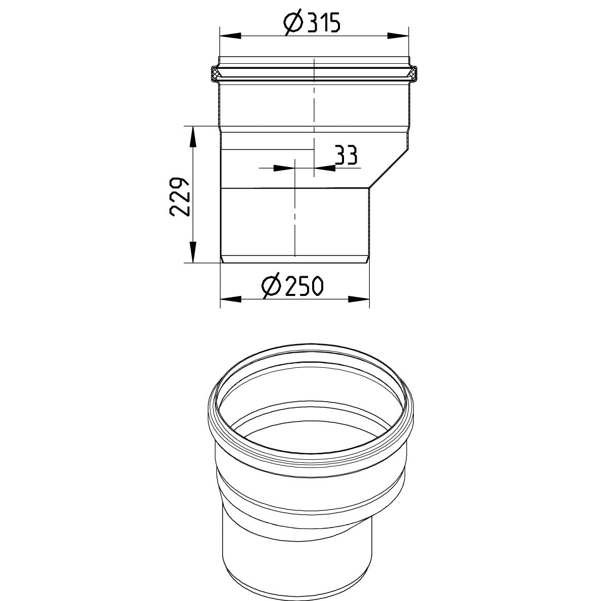 REDUZIERSTÜCK EXZENTRISCH - Ø315mm bis Ø250mm - V4A