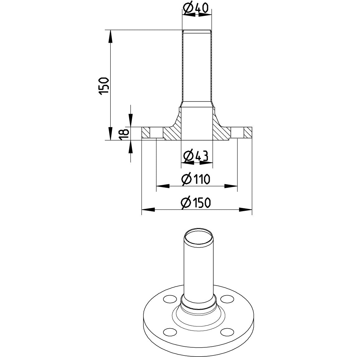 DIN-FLANSCH ADAPTER MIT SPITZENDE - Ø40mm - V4A