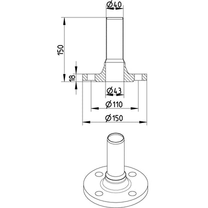 DIN-FLANSCH ADAPTER MIT SPITZENDE - Ø40mm - V4A