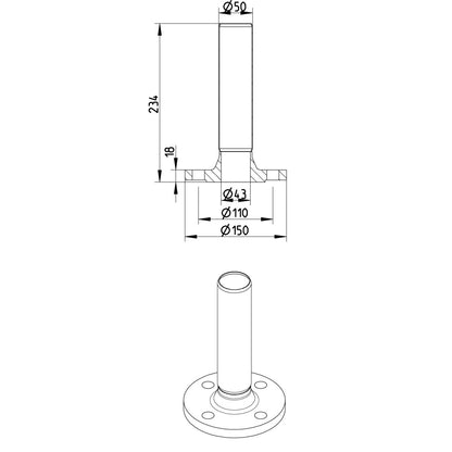 DIN-FLANSCH ADAPTER MIT SPITZENDE - Ø50mm - V4A