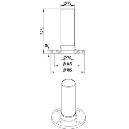 DIN-FLANSCH ADAPTER MIT SPITZENDE - Ø75mm - V4A