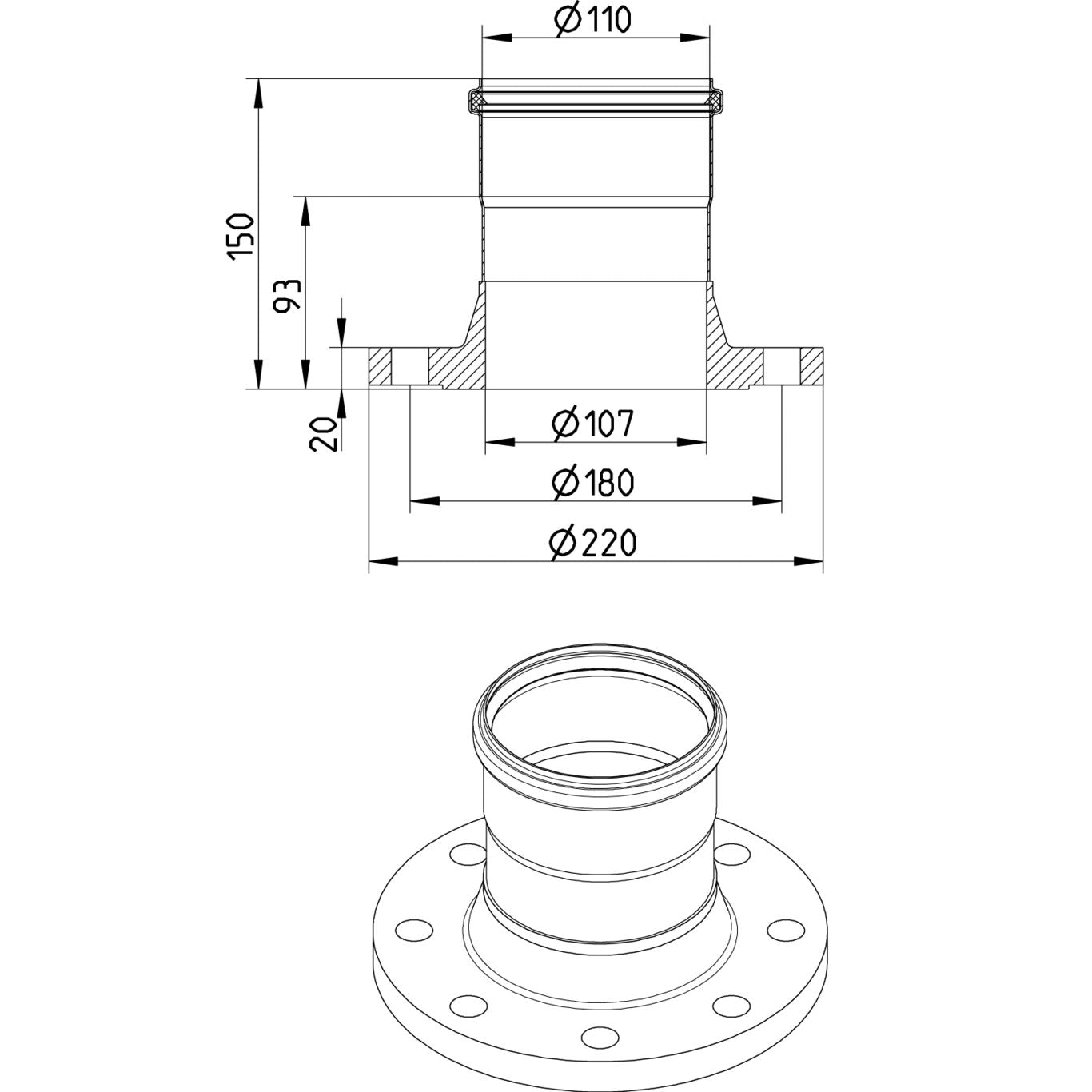 DIN-FLANSCH ADAPTER MIT MUFFE - Ø110mm - V4A