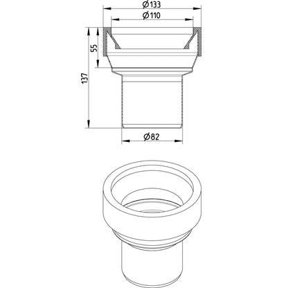 TOILETTENANSCHLUSS GERADE - Ø82mm - V4A