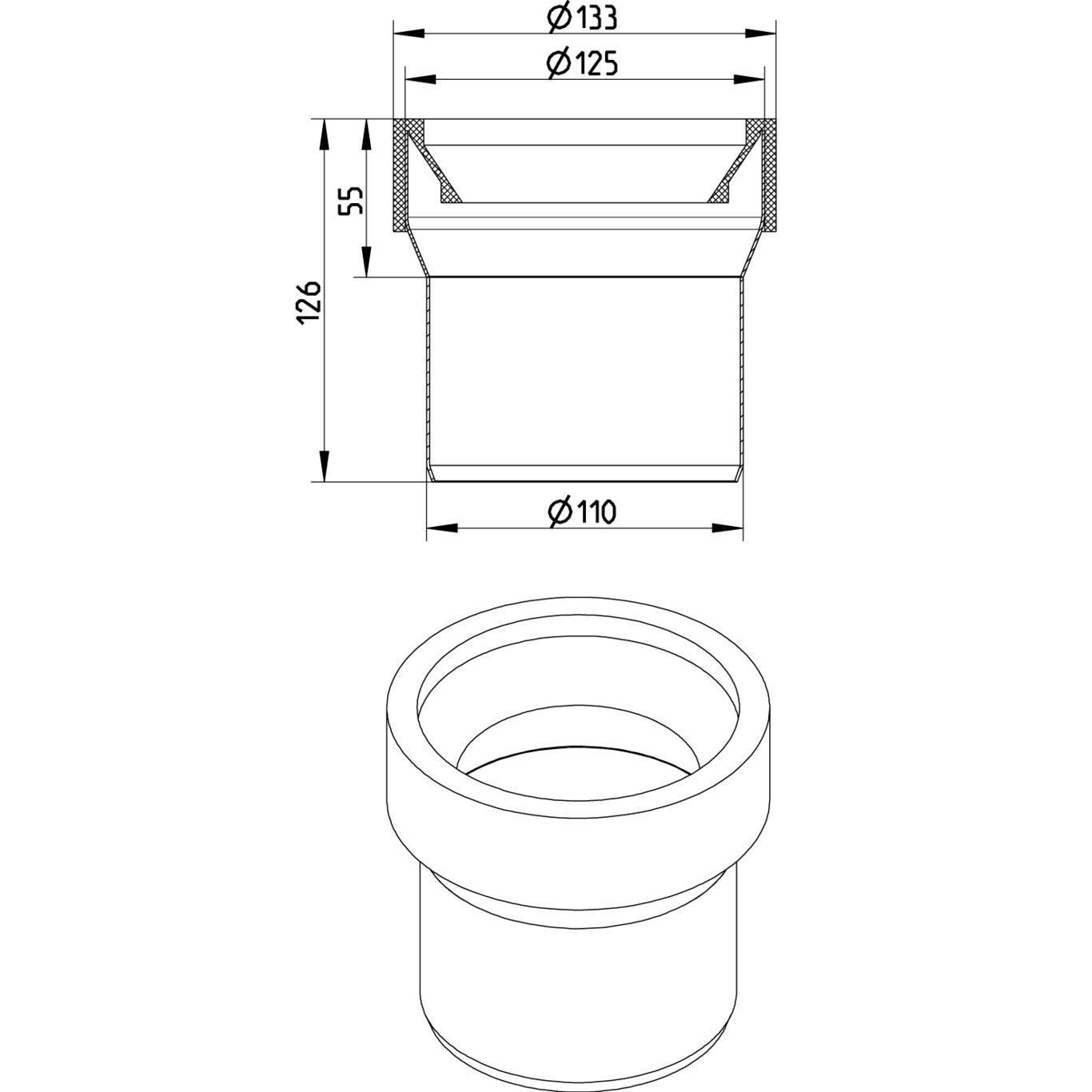 TOILETTENANSCHLUSS GERADE - Ø110mm - V4A