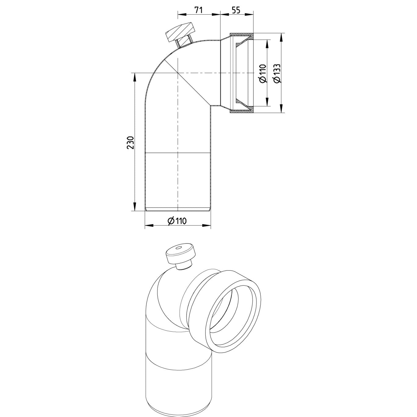 TOILETTENANSCHLUSS 90° - Ø110mm - V2A
