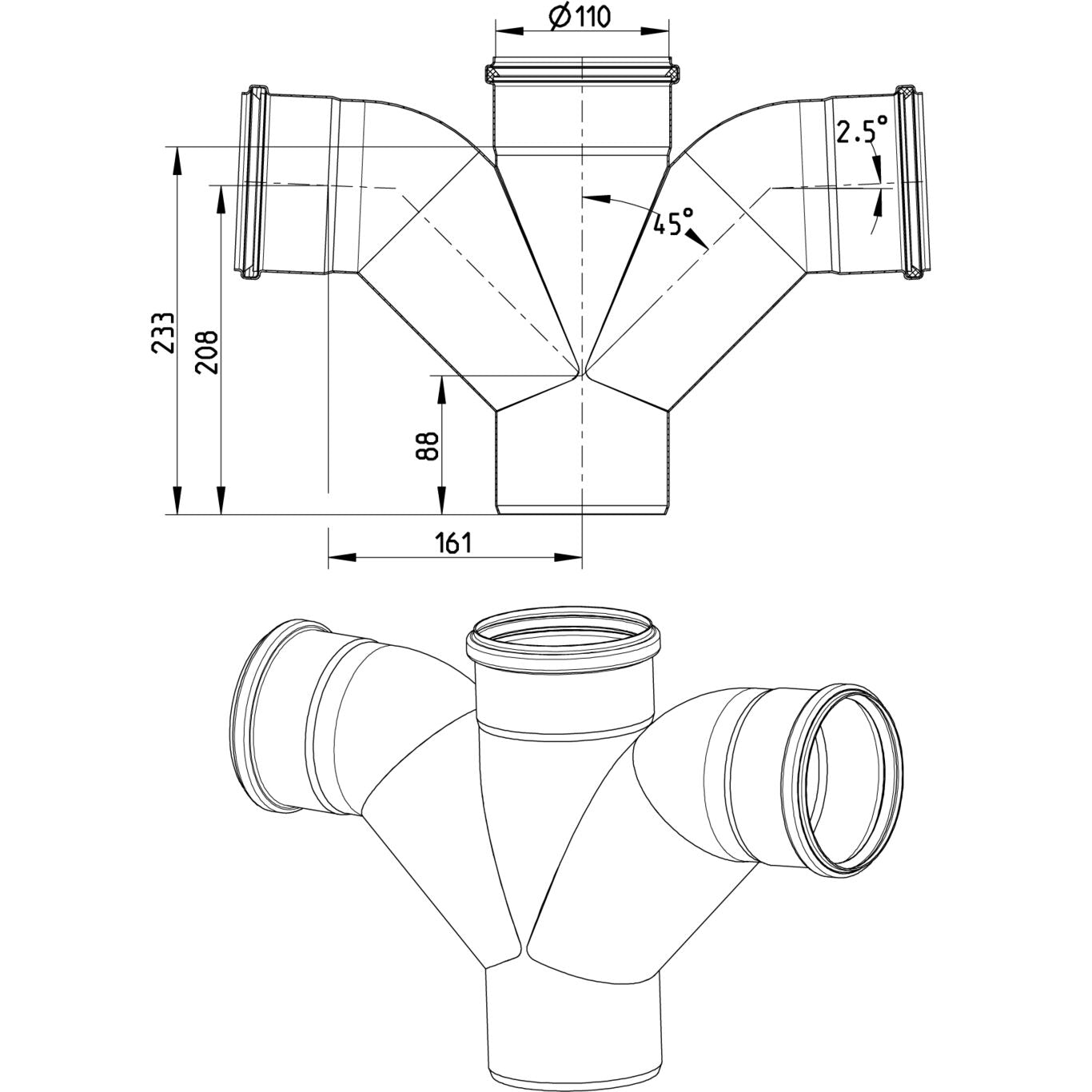 DOPPELABZWEIG GEBOGEN 87,5° - Ø110mm - V4A