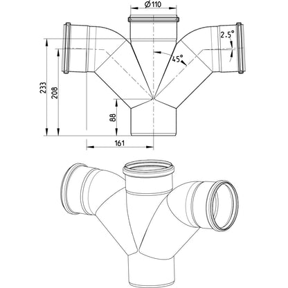 DOPPELABZWEIG GEBOGEN 87,5° - Ø110mm - V4A