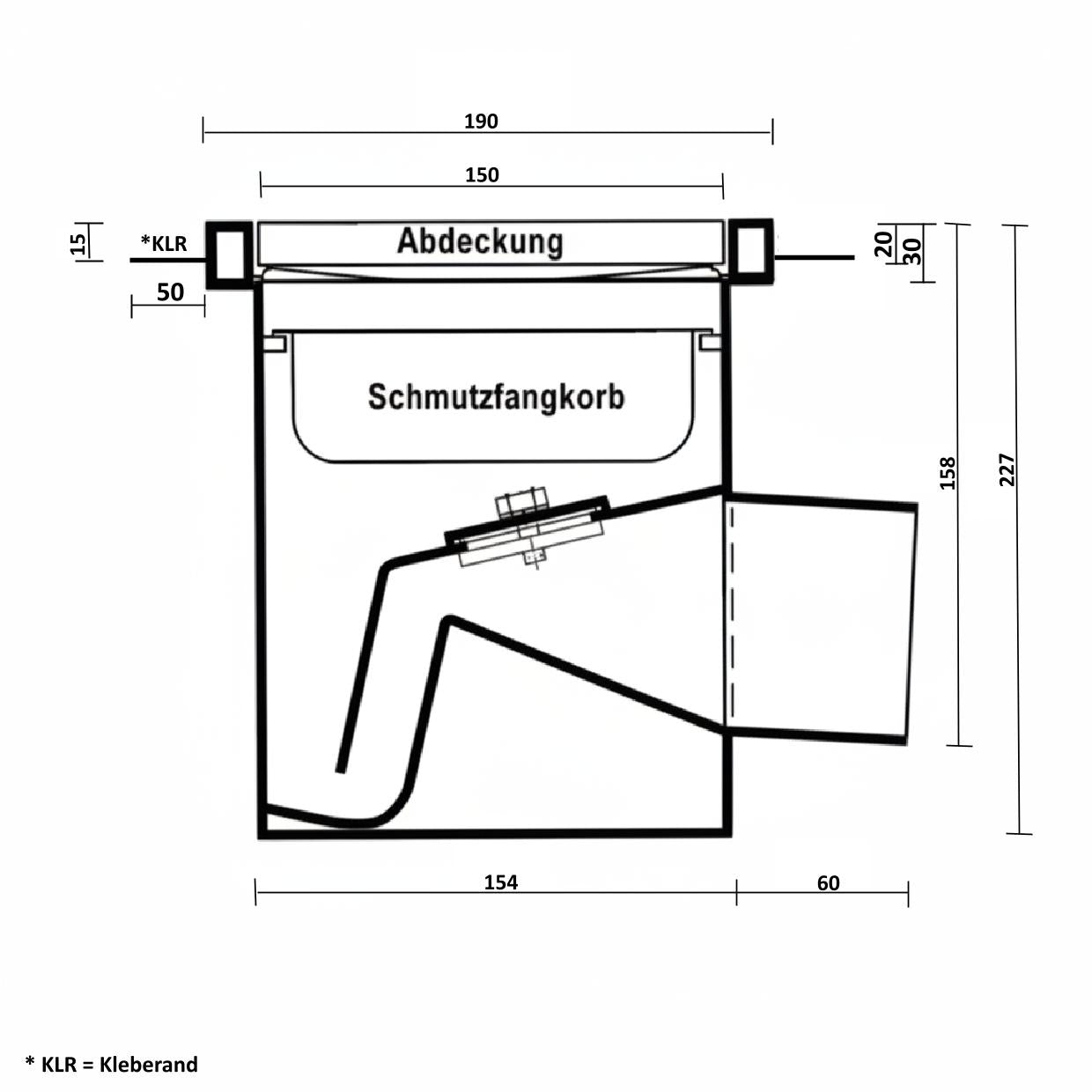 EINTEILIGER DOPPELLABYRINTH-BODENABLAUF BA 150 WDL KL mit umlaufendem Kleberand